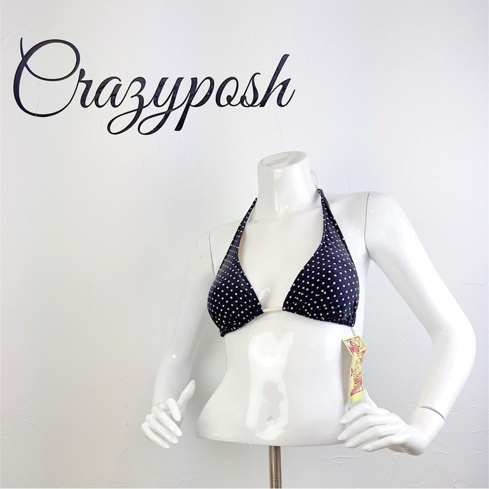 Surfside Triangle Slider Black and White Polka Halter Bikini Top